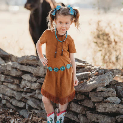 Shea Baby Brown Suede Fringe Dress Toddler