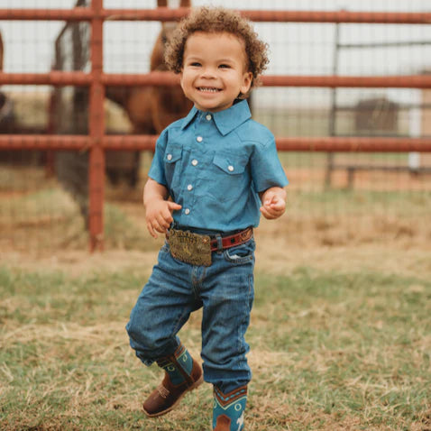 Shea Baby Light Denim SS Pearl Snap Shirt Toddler