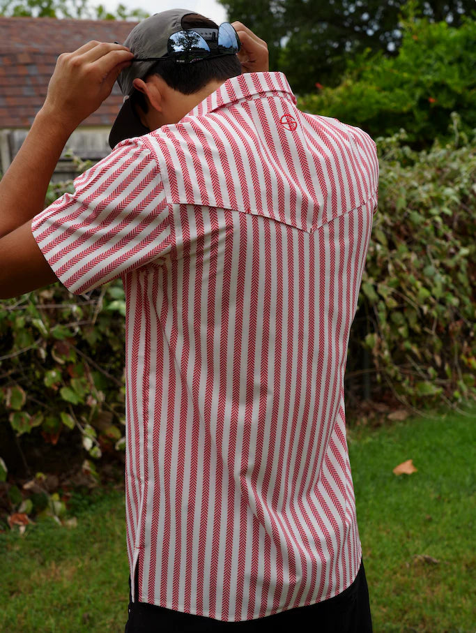 San Jac Men's Short Sleeve Performance Shirt - Red Stripe