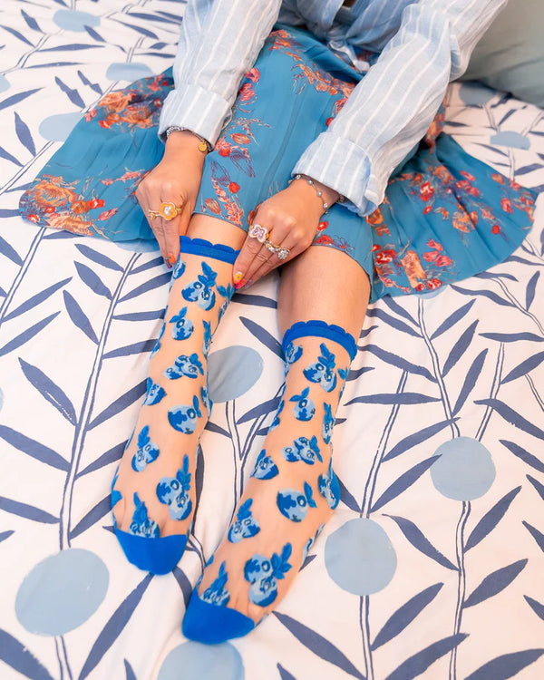 Sheer fashion sock with blueberries all over