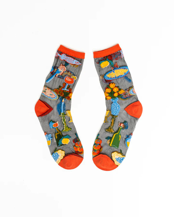 SOCK CANDY La Dolce Vita Black Sheer Crew Sock