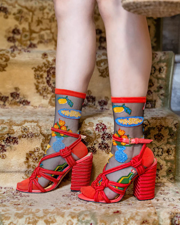 SOCK CANDY La Dolce Vita Black Sheer Crew Sock