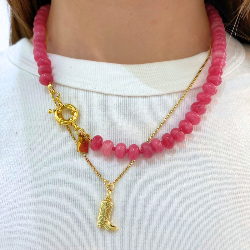 Christina Greene Sweet Stone Beaded Knotted Necklace - Pink