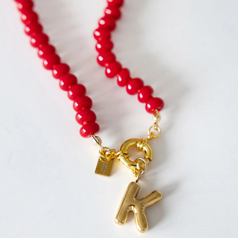 Christina Greene Sweet Stone Beaded Knotted Necklace - Red
