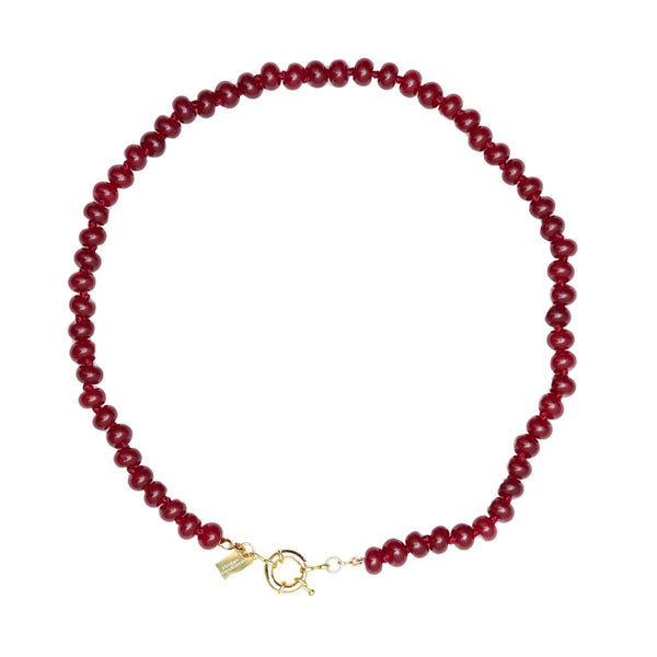 Christina Greene Sweet Stone Beaded Knotted Necklace - Maroon Quartz