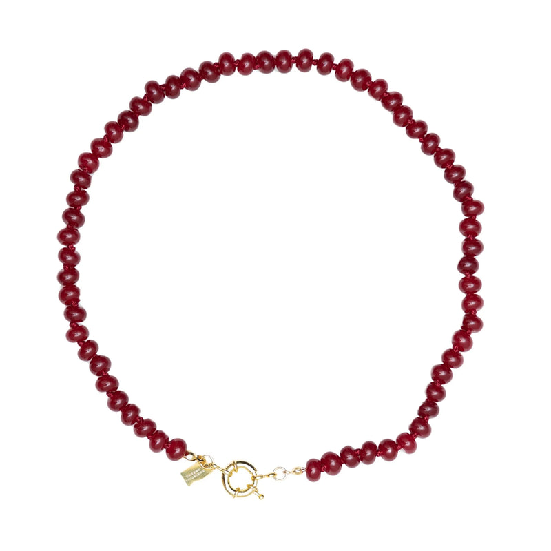 Christina Greene Sweet Stone Beaded Knotted Necklace - Maroon Quartz