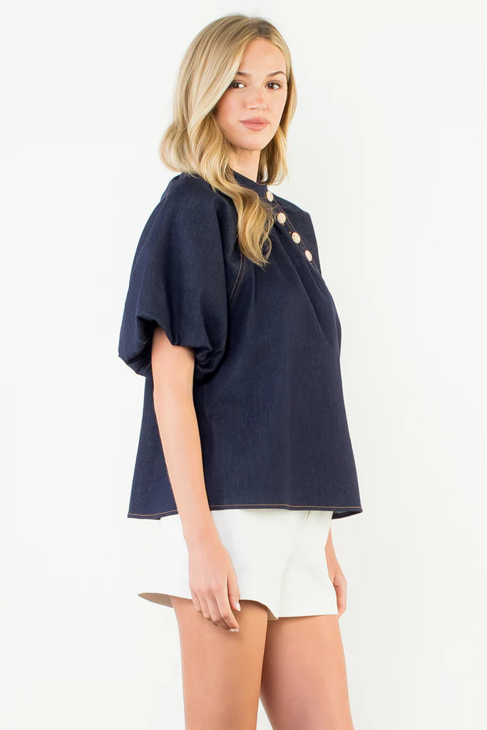 THML Denim Top with Gold Buttons