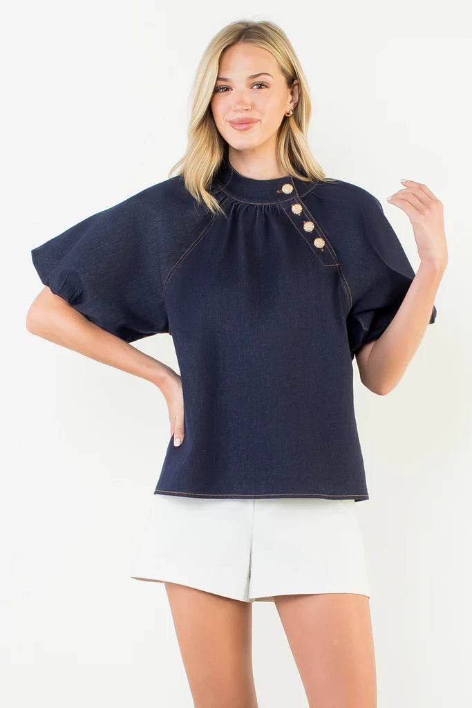 THML Denim Top with Gold Buttons