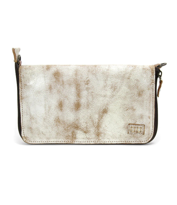 White distressed leather clutch