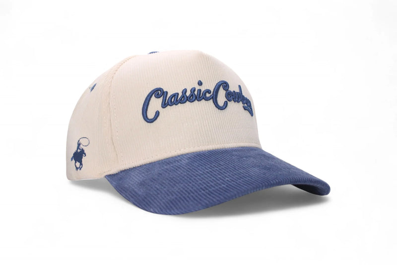 Beige and blue cap with 'Classic Country' text on a white background