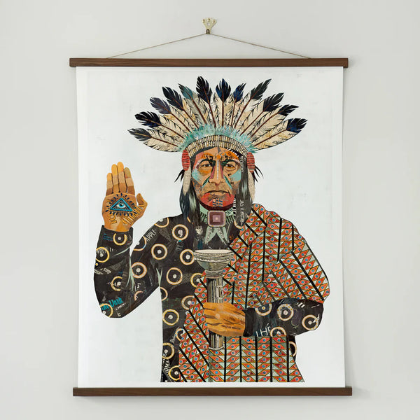 Native American figurative portrait with seeing eye and flashlight