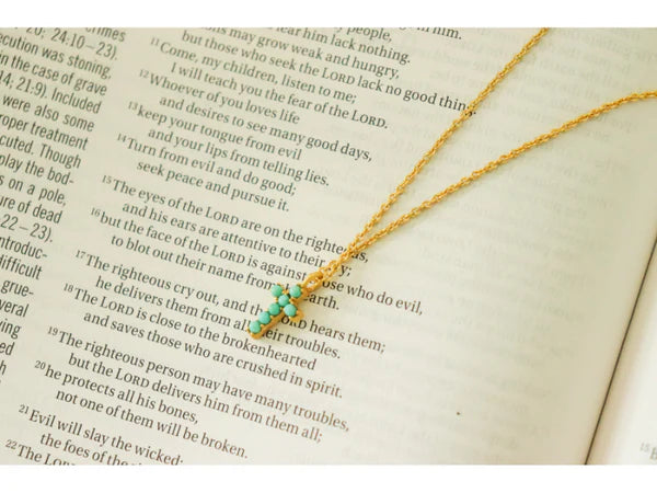 CHRISTINA GREENE DAINTY TURQUOISE CROSS NECKLACE