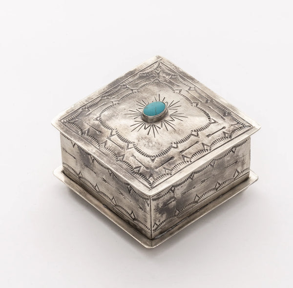 SQUARE STAMPED BOX WITH TURQUOISE 