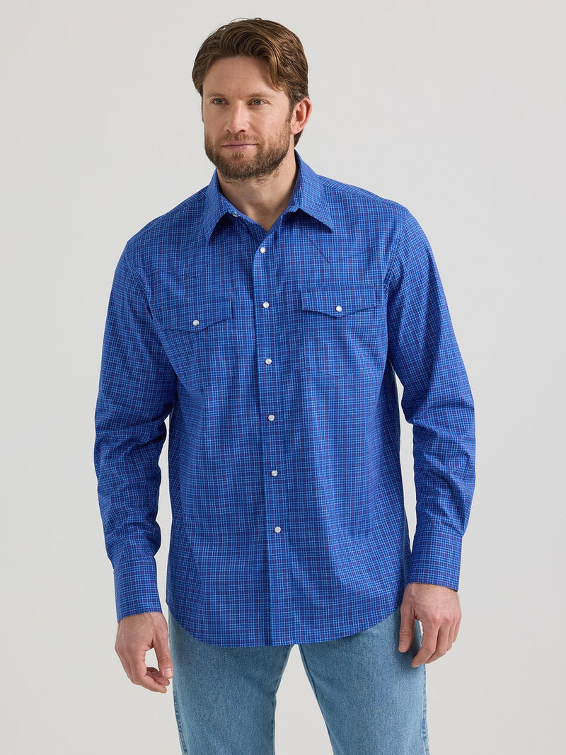 WRANGLER WRINKLE RESIST BLUE SNAP PLAID