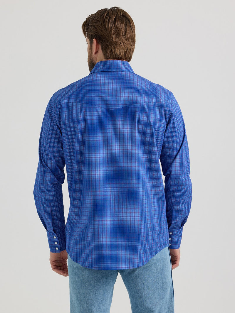 WRANGLER WRINKLE RESIST BLUE SNAP PLAID