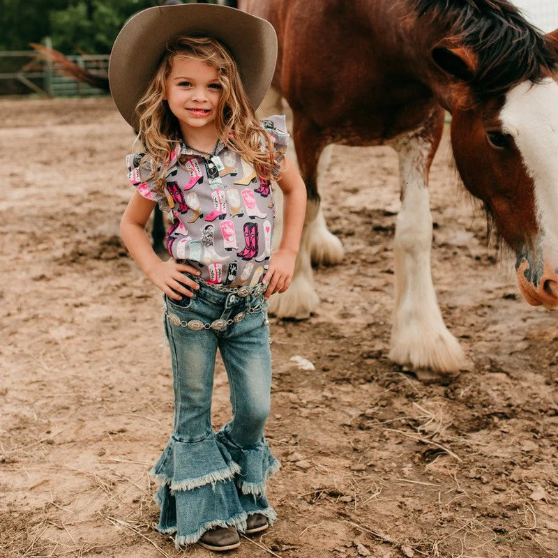 Shea Baby Grey Boot Ruffle Snap Shirt Toddler