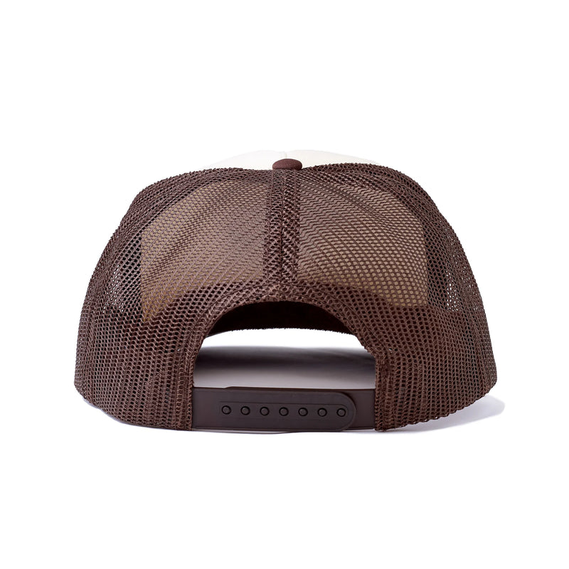 Brown mesh back cap on a white background