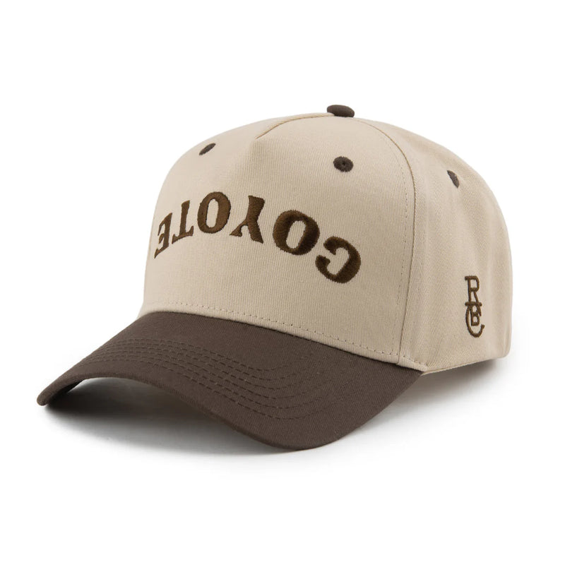 Beige and brown cap with 'GOYOTE' branding on a white background