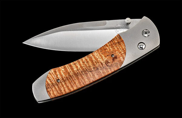 William Henry Titanium Pocketknife With Stainless Blade And Curly Koawood