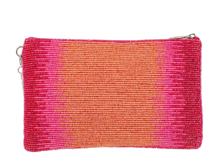 orange and pink beaded design, with an ombre heart and metallic sun beam rays, is sure to catch the eye