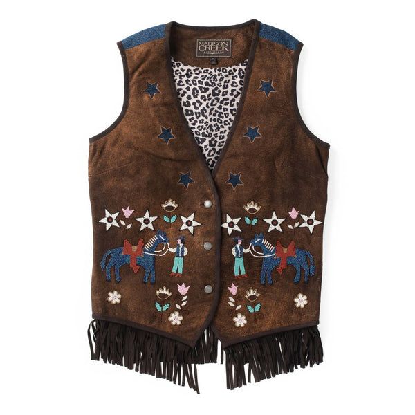 MADISON CREEK Audi Denim & Leather Fringe Vest