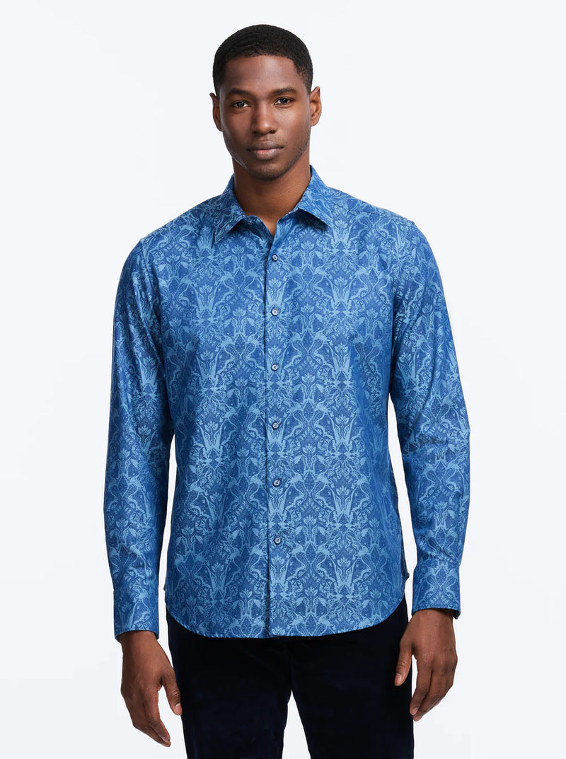 Robert Graham Highland Cotton Blend Button Down Shirt - Dark Blue