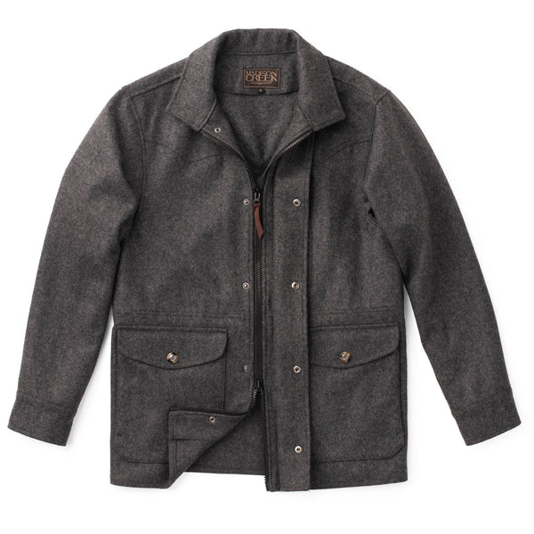 Gray jacket with a brand logo on a white background