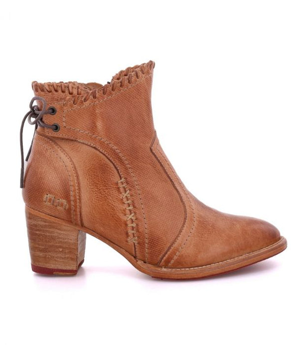  ladies leather bootie 2.5 heels tan, right heel , right side view