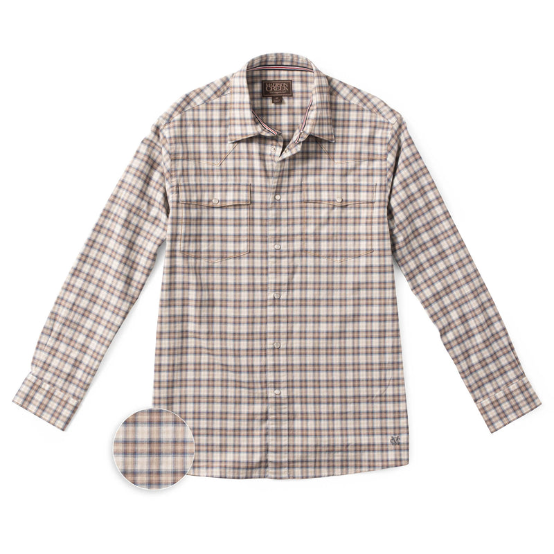 Plaid shirt with a close-up of the collar on a white background