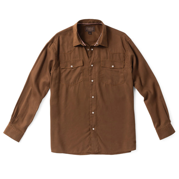 Brown shirt with two front pockets on a white background