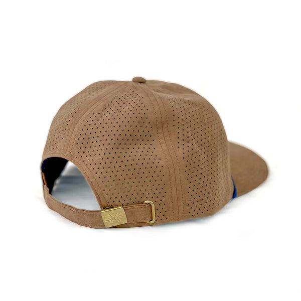 Brown cap with a gold buckle on a white background
