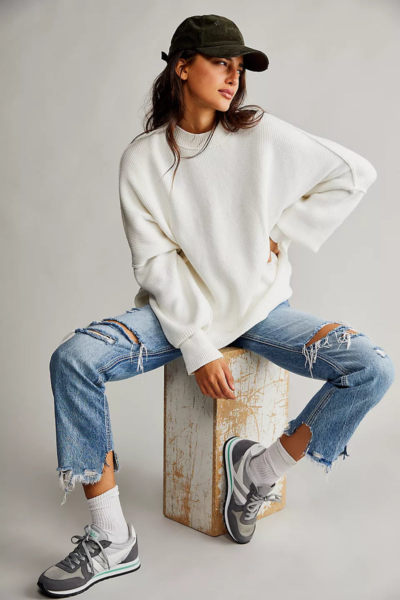 FREE PEOPLE EASY STREET MOCK NECK PULLOVER SWEATER