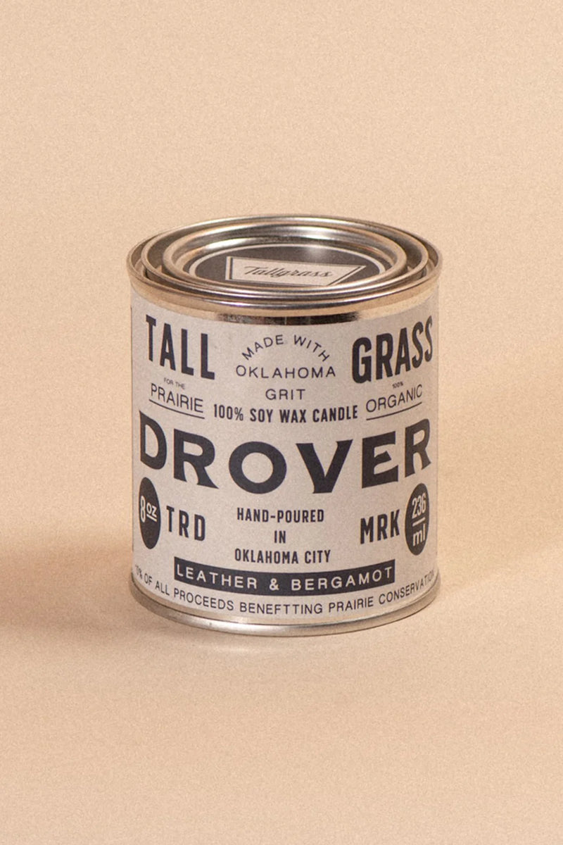 Tallgrass Supply Co. Drover: Leather + Bergamot Soy Wax Candle