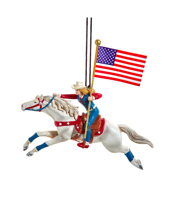 Cowgirl Riding White Horse Ornament