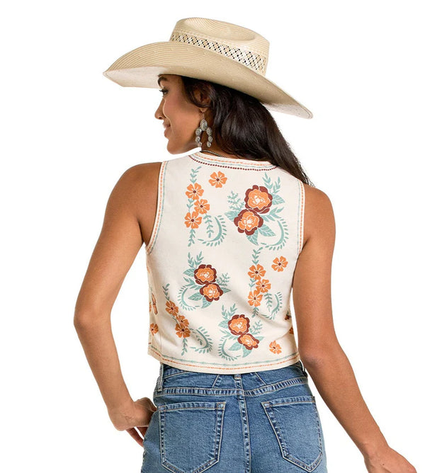 Rock & Roll Denim Floral Studded Vest