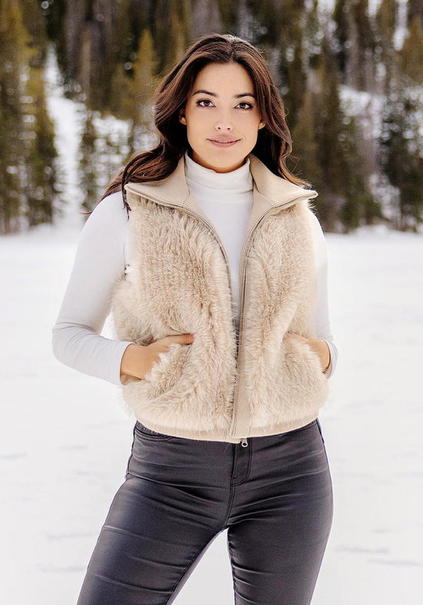 FABULOUS FURS Champagne Fox Faux Fur Parkside Zip Vest