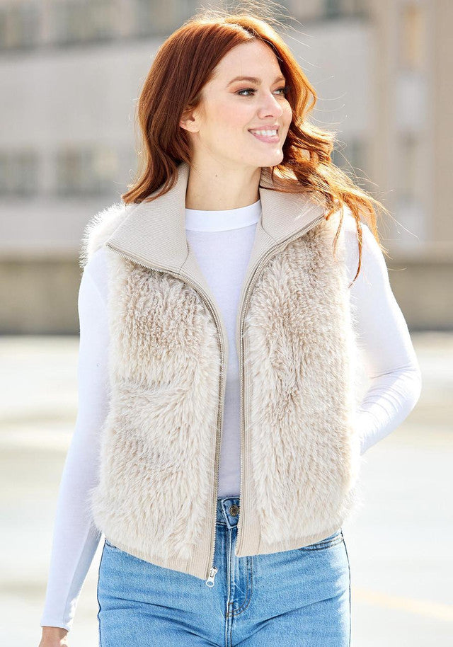 FABULOUS FURS Champagne Fox Faux Fur Parkside Zip Vest