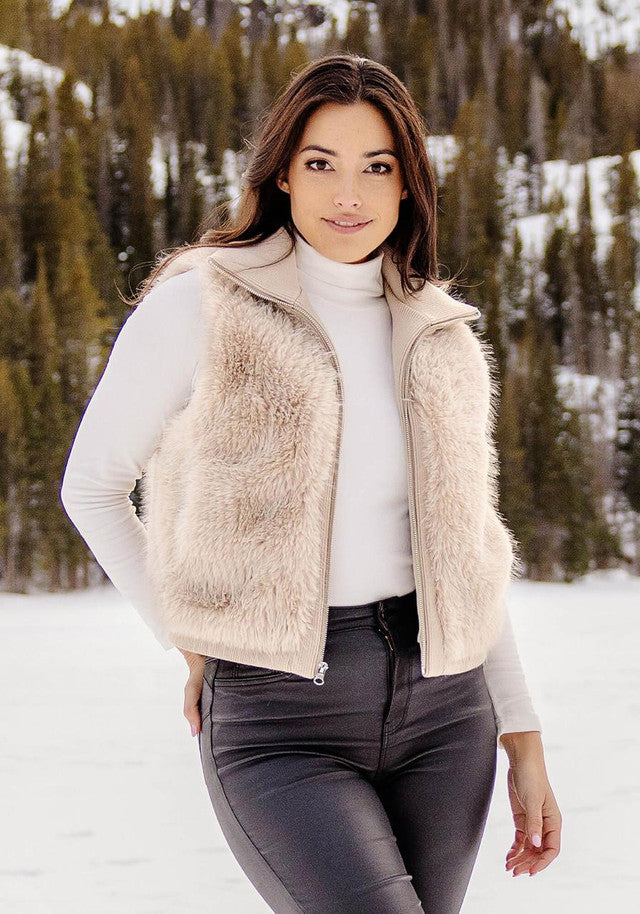 FABULOUS FURS Champagne Fox Faux Fur Parkside Zip Vest