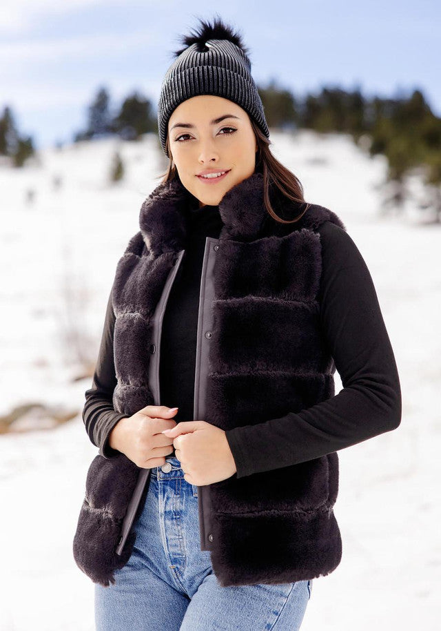 FABULOUS FURS Charcoal Faux Fur Posh Snap Vest