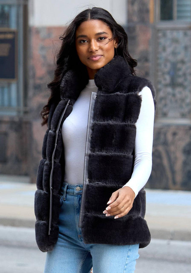 FABULOUS FURS Charcoal Faux Fur Posh Snap Vest