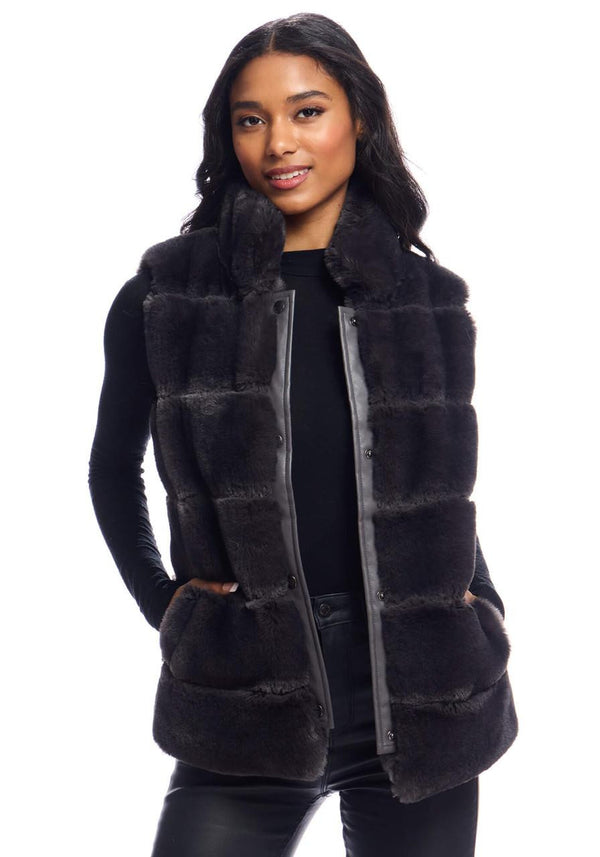 FABULOUS FURS Charcoal Faux Fur Posh Snap Vest