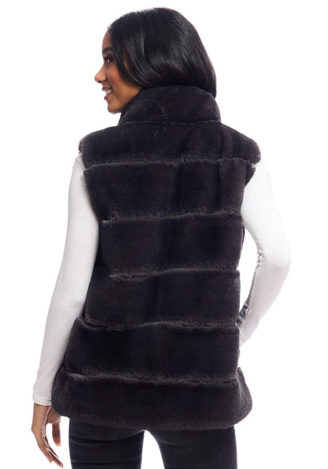 FABULOUS FURS Charcoal Faux Fur Posh Snap Vest