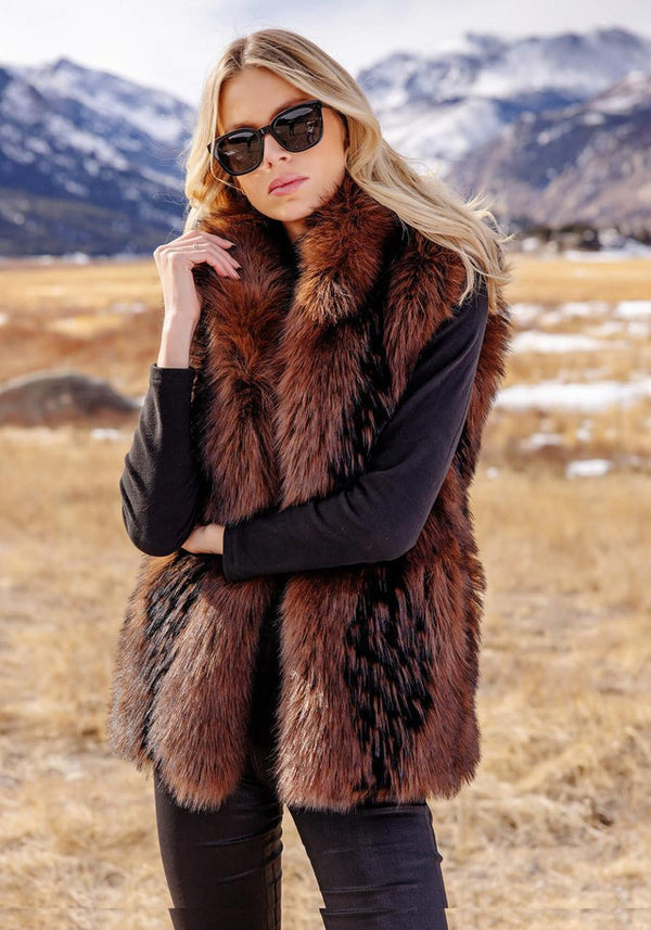 FABULOUS FURS Chocolate Fox Faux Fur Hook Vest