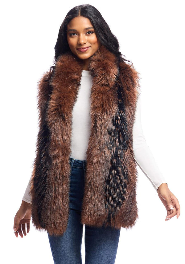 FABULOUS FURS Chocolate Fox Faux Fur Hook Vest