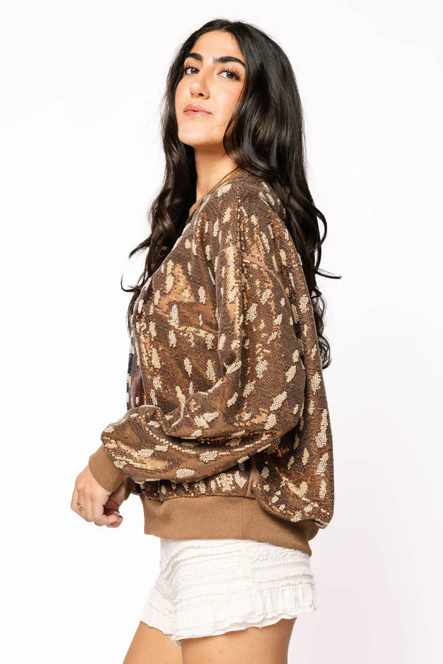 Queen of Sparkles Brown Deer Print Sweatshirt
