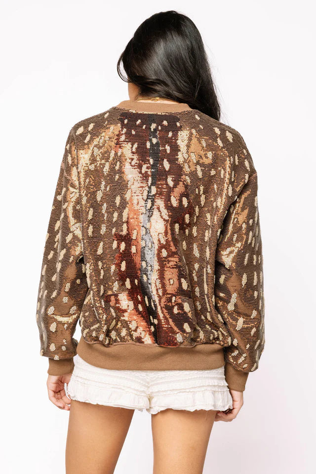 Queen of Sparkles Brown Deer Print Sweatshirt