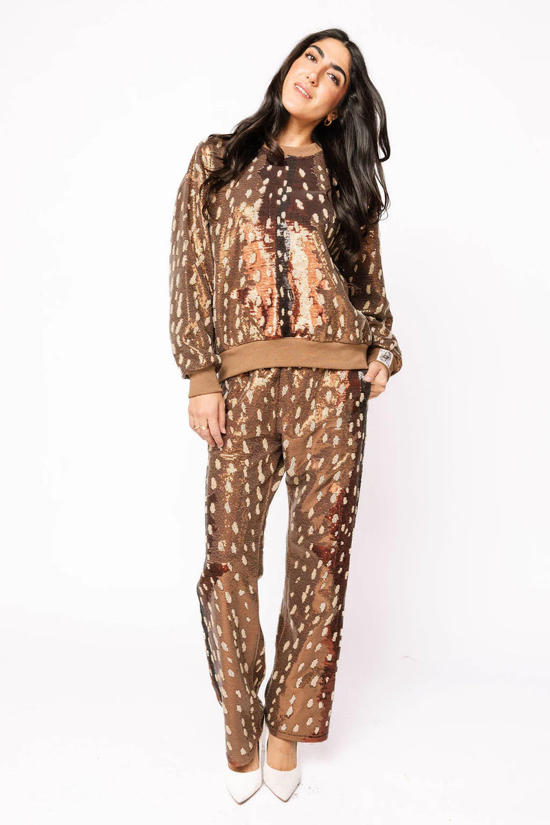 Queen of Sparkles Brown Deer Print Pant
