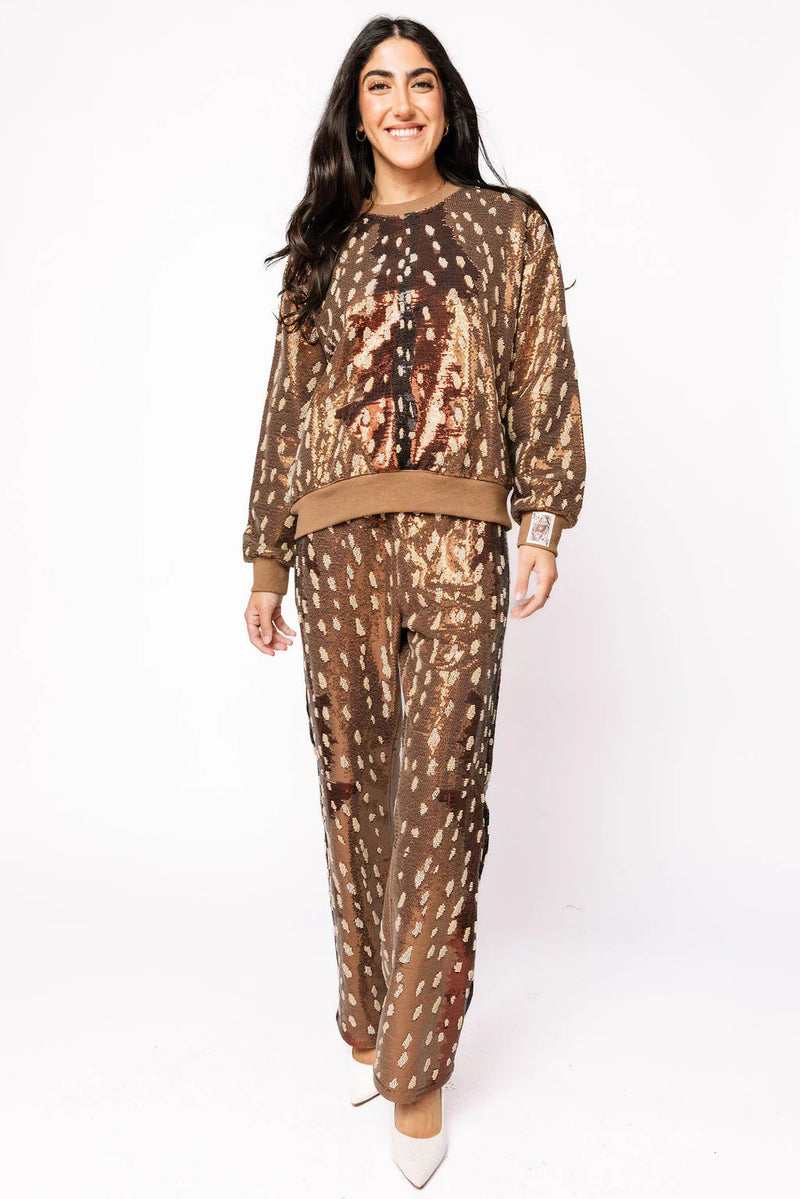 Queen of Sparkles Brown Deer Print Pant