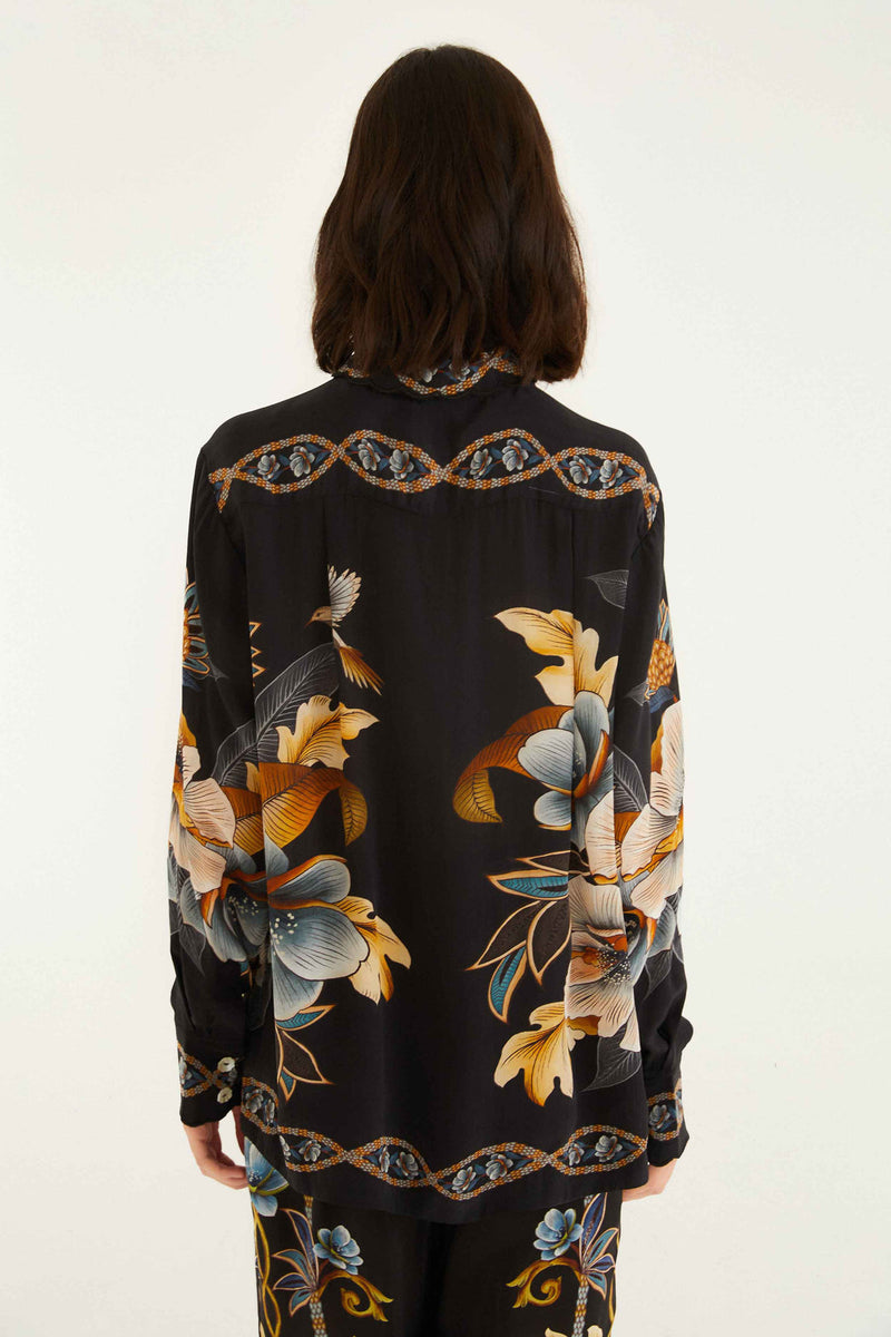 Farm Rio Black Floral Snake Pajama Shirt