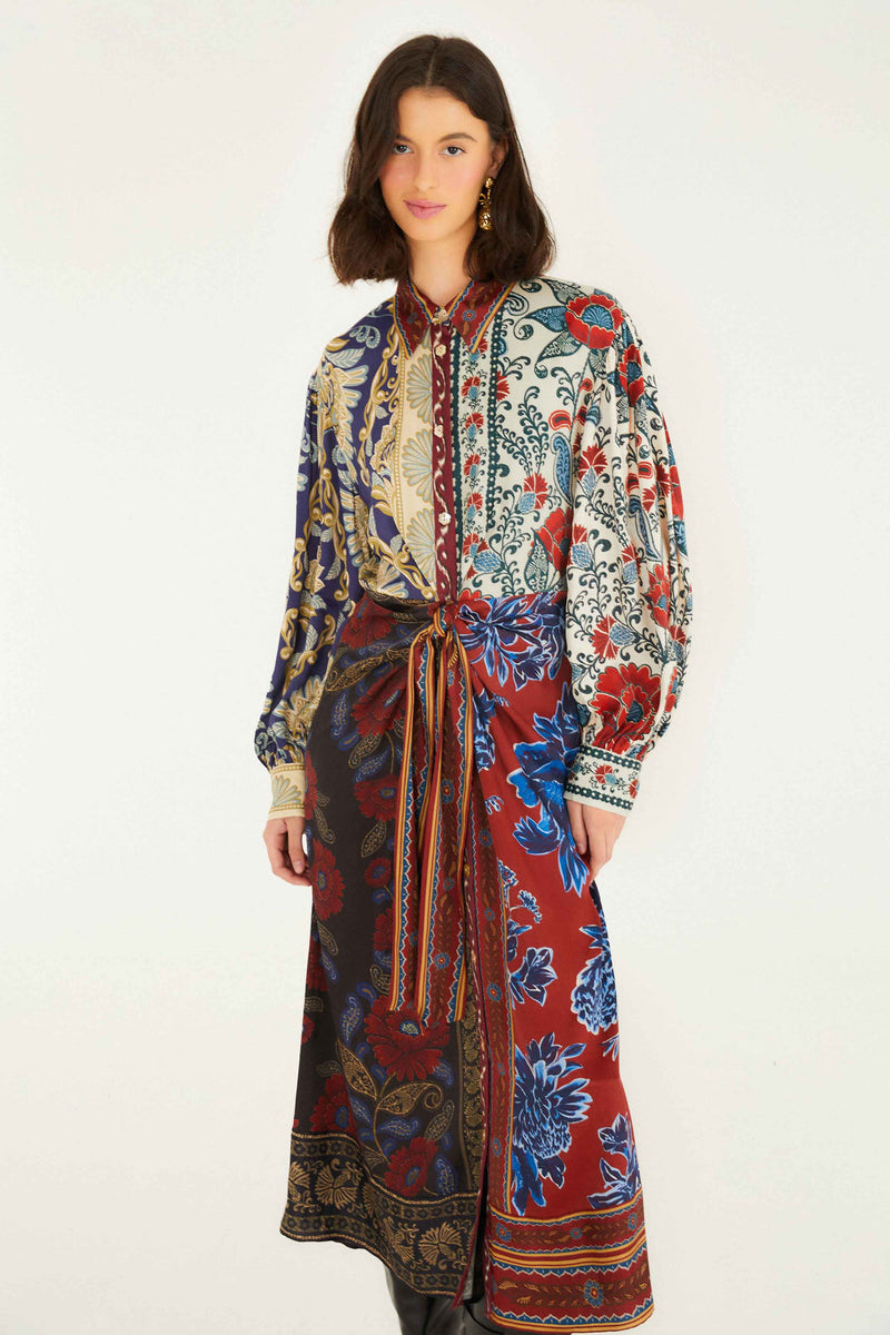 Farm Rio Mixed Navy Winter Lenzing® Ecovero® Viscose Midi Dress